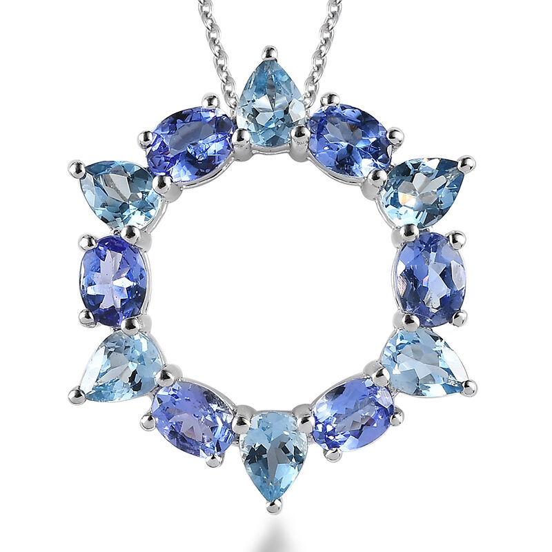 JK Crown Collection Oval Tanzanite & Pear-Shaped Aquamarine Circle Pendant in 10k White Gold image number null